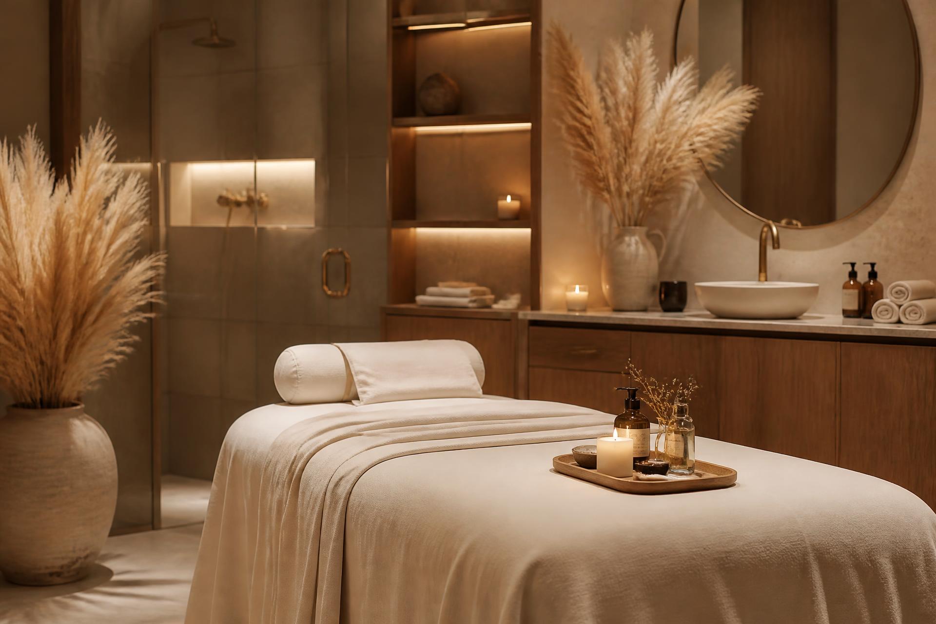 Spa treatment room with candlelight